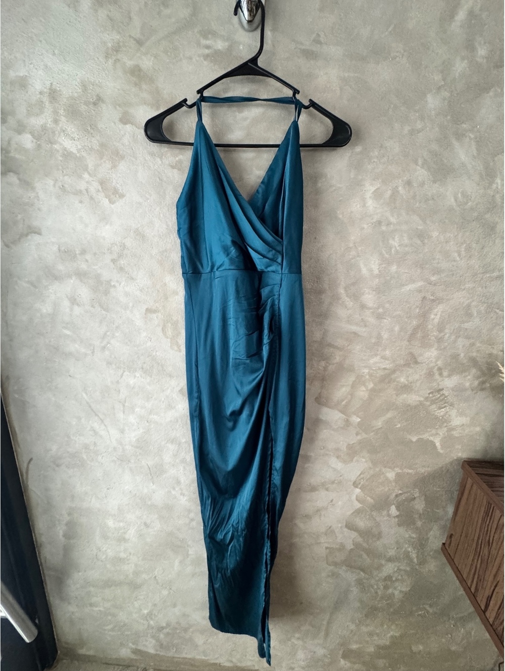 Miss Avenue Women’s Teal Satin Wrap Maxi Dress Size S NWT